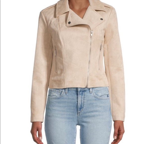 Vegan Suede Moto Jacket Tan M - Picture 4 of 12